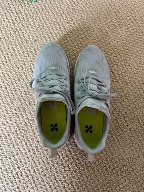 Puma Light Gray Knit Golf Sneakers with Lime Green Insoles